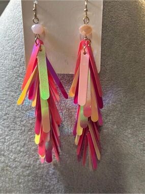 Kendra Scott Pink and Yellow Iridescent Sequin Tassel Earrings